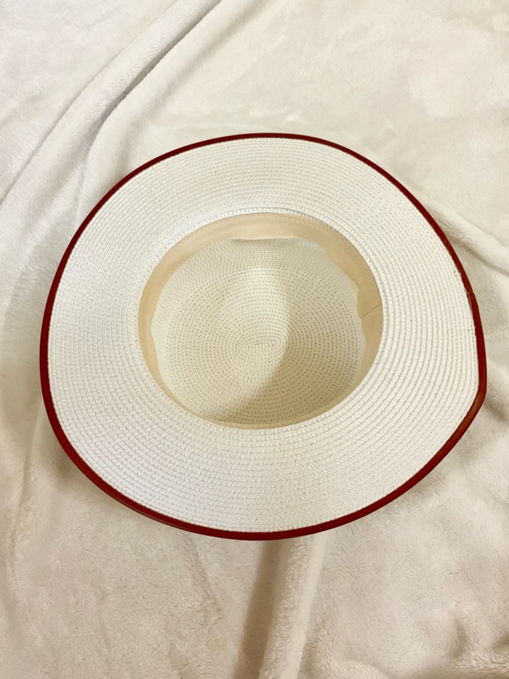 British Flat Top Wide Brim White Straw Hat Detachable Leopard Print Clip NWOT - Picture 11 of 14